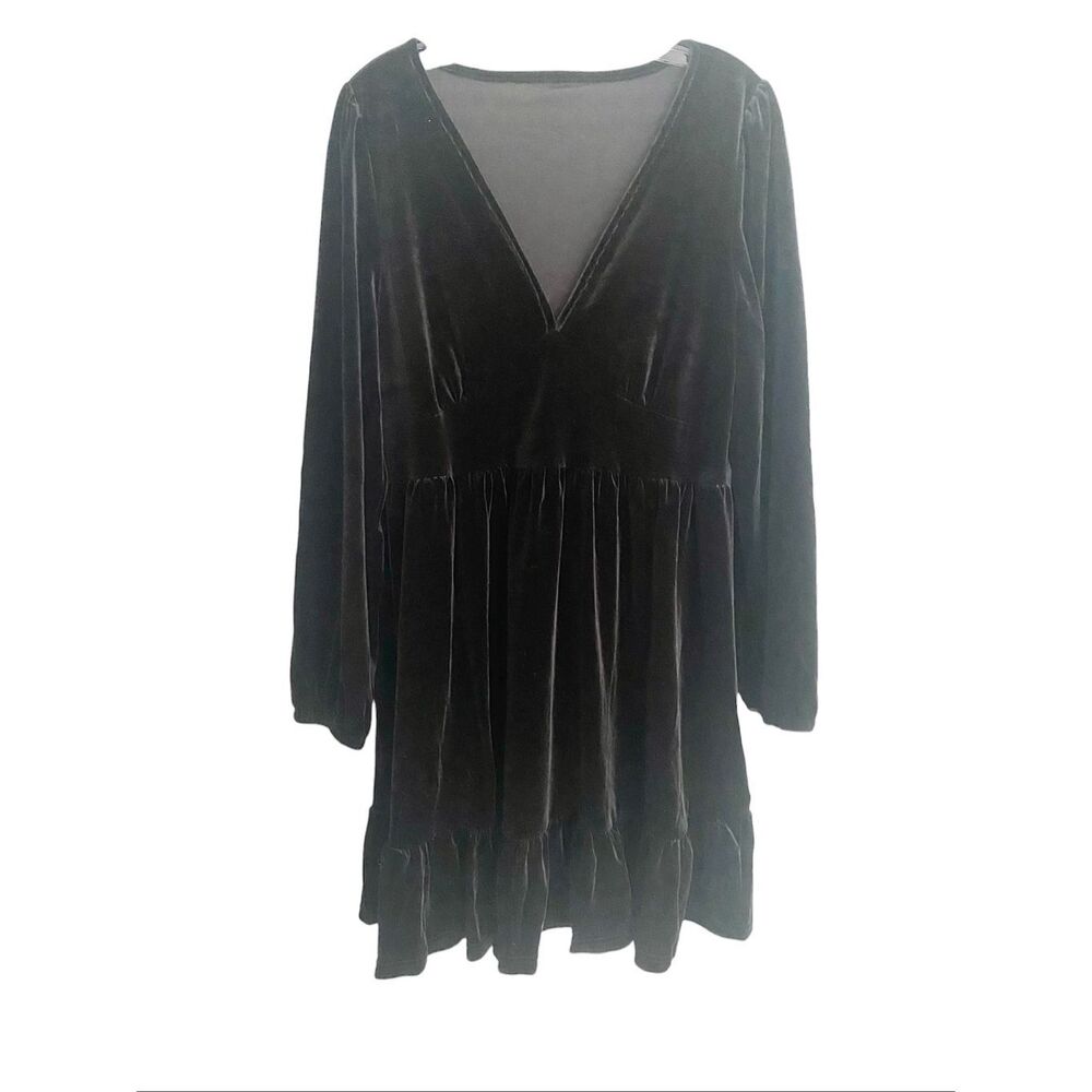 Halara Black Velvet Long Sleeve Deep V Neck Dress Sz Xl NWT